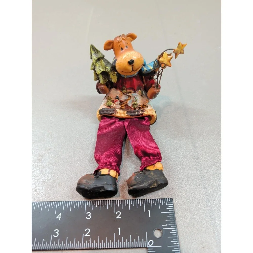 Vintage Christmas Dog Shelf Sitter Figurine Hand Painted Resin Winter Decor 7.5